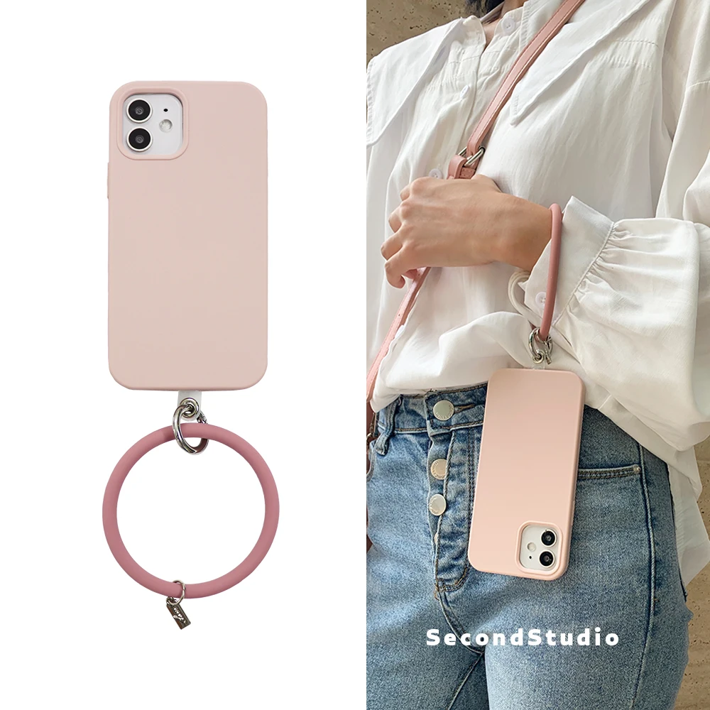 

Second studio original pink for iPhone 13 mobile phone case anti falling ring 11 liquid silicone
