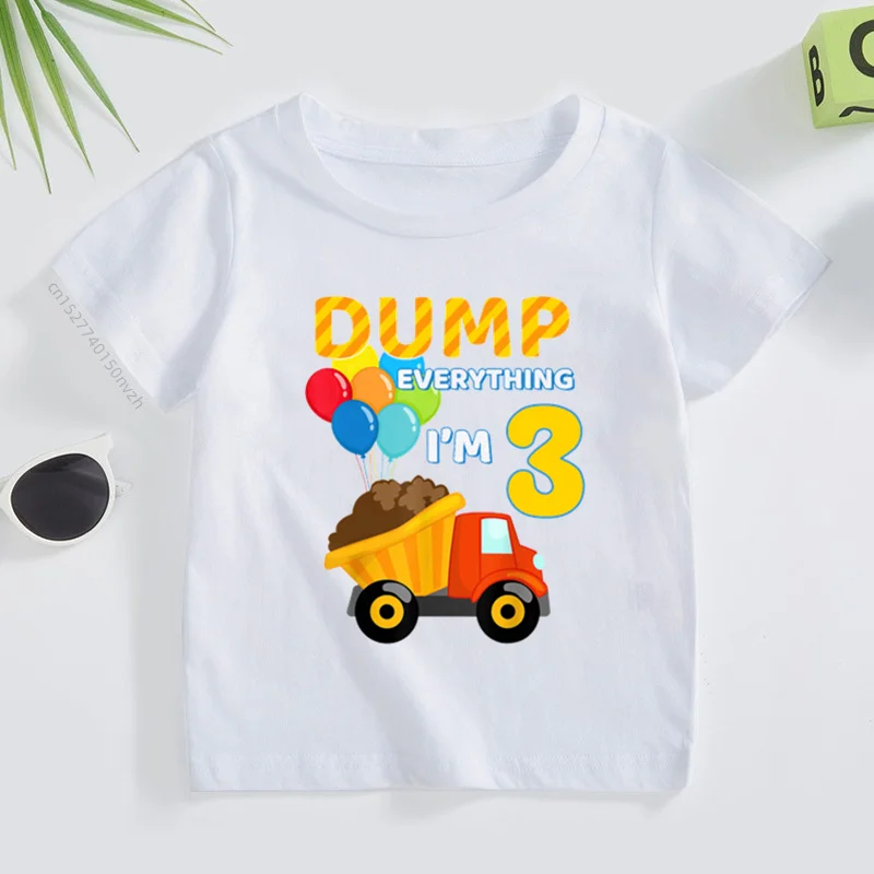 

Boys Girls Cool Truck 1-9 Birthday Numbers T-Shirt Children Colorful Balloon Printed Clothes Kids Birthday Party Gifts