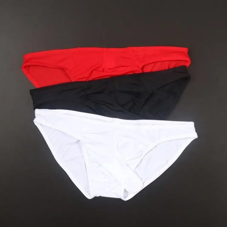 Underwear Men's Short Elephant Nose Briefs Ice Silk Low Waist Sexy Separation Penis Underwear with Holes Summer Ultra-Thin Boxer
