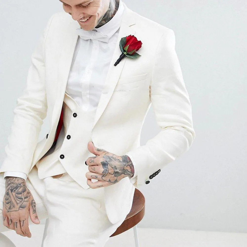 

Brand New Groomsmen Notched Lapel Groom Tuxedos Ivory Men Suits Wedding/Prom/Dinner Best Man Blazer ( Jacket+Pants+Vest)
