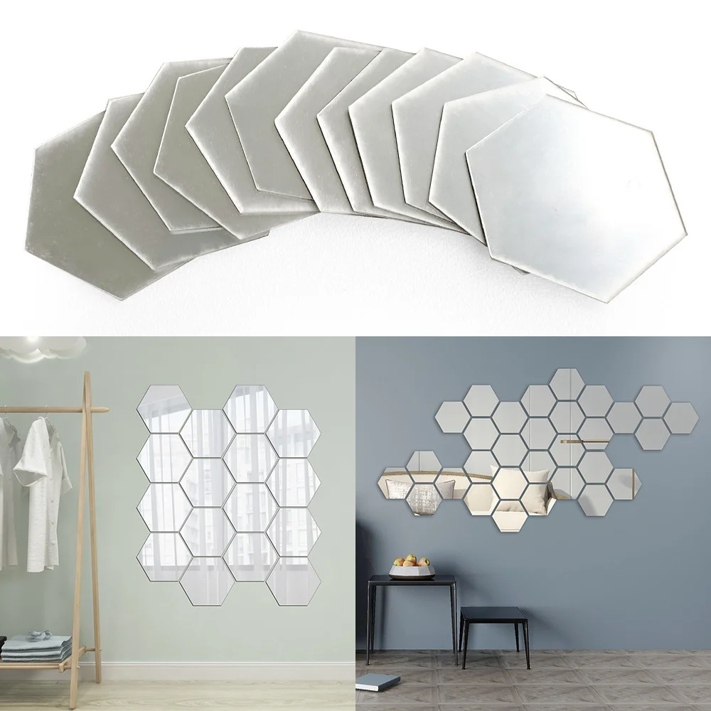 

12Pc 3D Hexagon Acrylic Mirror Wall Stickers Aesthetic DIY Art Home Decor Living Room Decorative Tile Stickers Gold Silver red