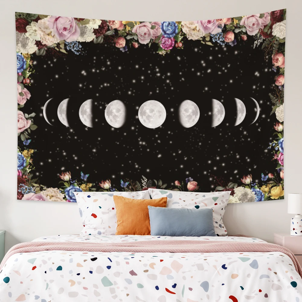 

Moon Starry Flower Tapestry Sky Psychedelic Bohemian Mandala Wall Hanging Room Art Home Decoration Carpet Dorm Wall Tapestries