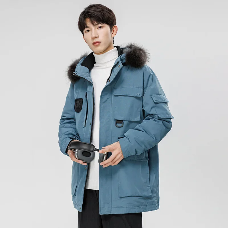 Модная мужская куртка с капюшоном зимняя повседневная спортивная большим