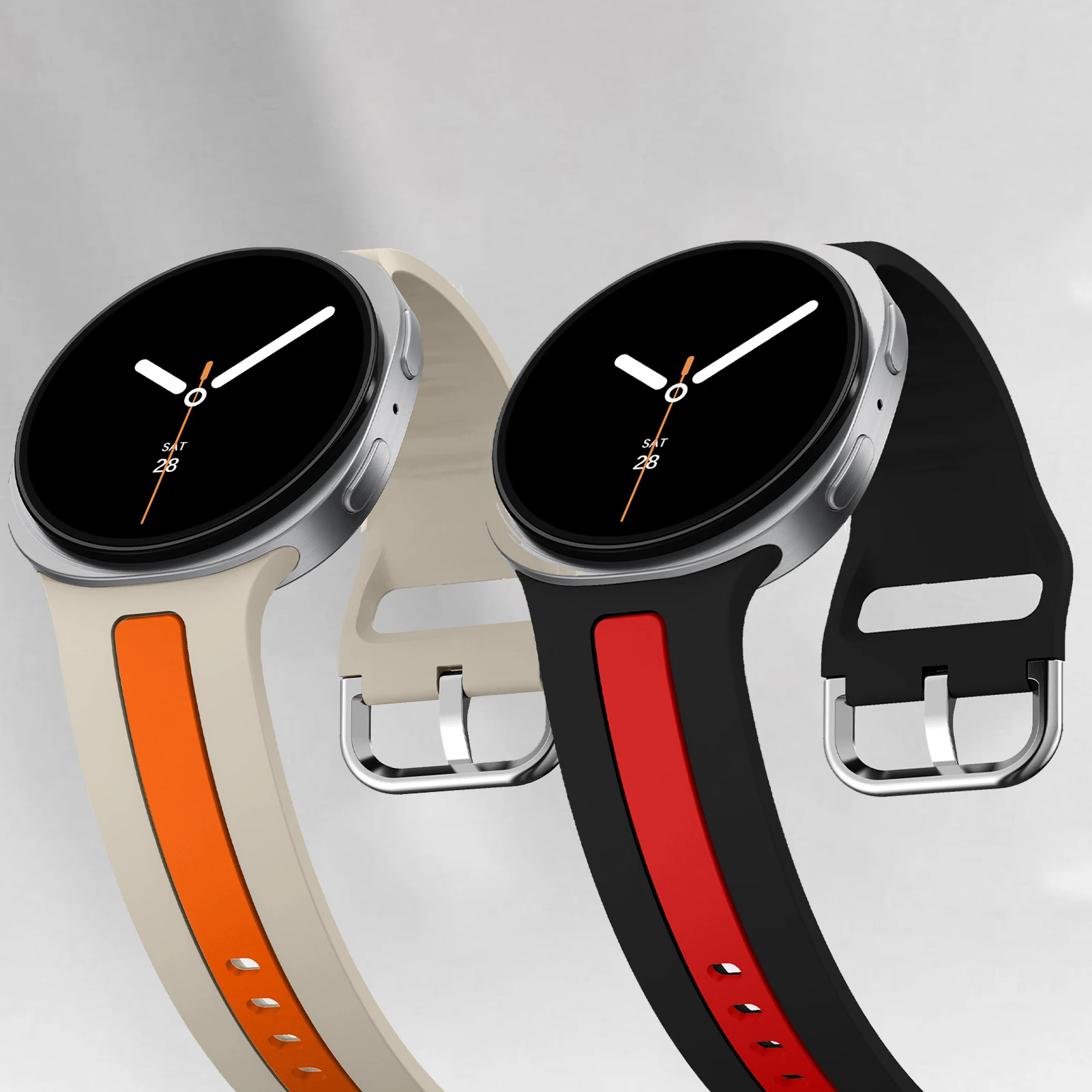 Фото Двухцветный силиконовый ремешок для Samsung Galaxy Watch 8 classic 40 мм 44 мм 46 мм спортивный сменный браслет correa Galaxy Watch 8 ремешок №1