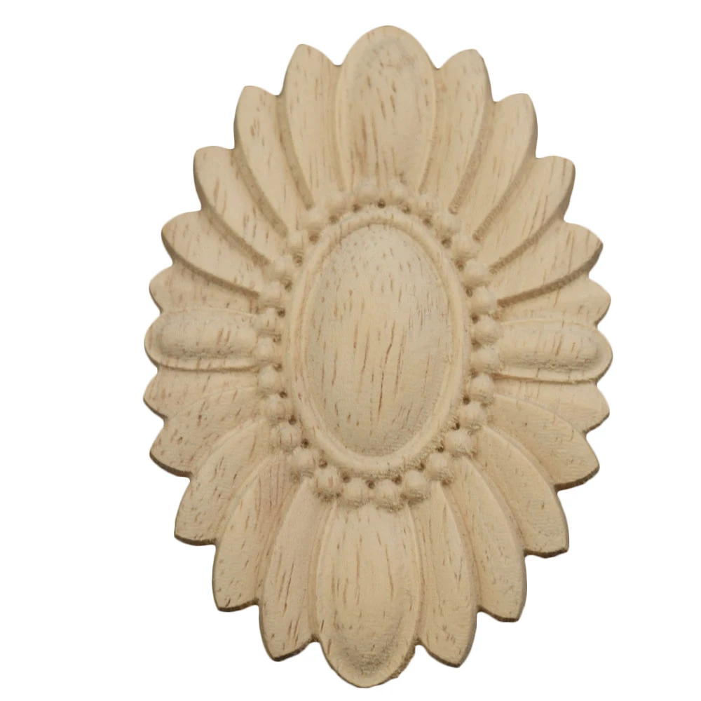 

7/10/24CM Rose Wood Carving Cabinet Door Heart Flower Applique Furniture Accessories Relief Solid Elliptical Figurine Decoration