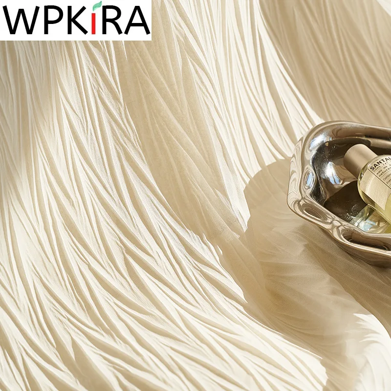 

2022 New Japanese-style Swallowtail Pure White Crumpled Curtain For Bedroom Light Thin and Opaque Chiffon Tulle Window Treatment