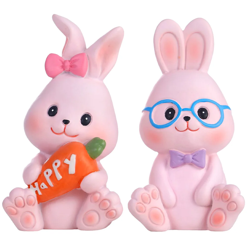 

2pcs Miniature Figurine Fake Rabbit Figurine Cake Decoration Bunny
