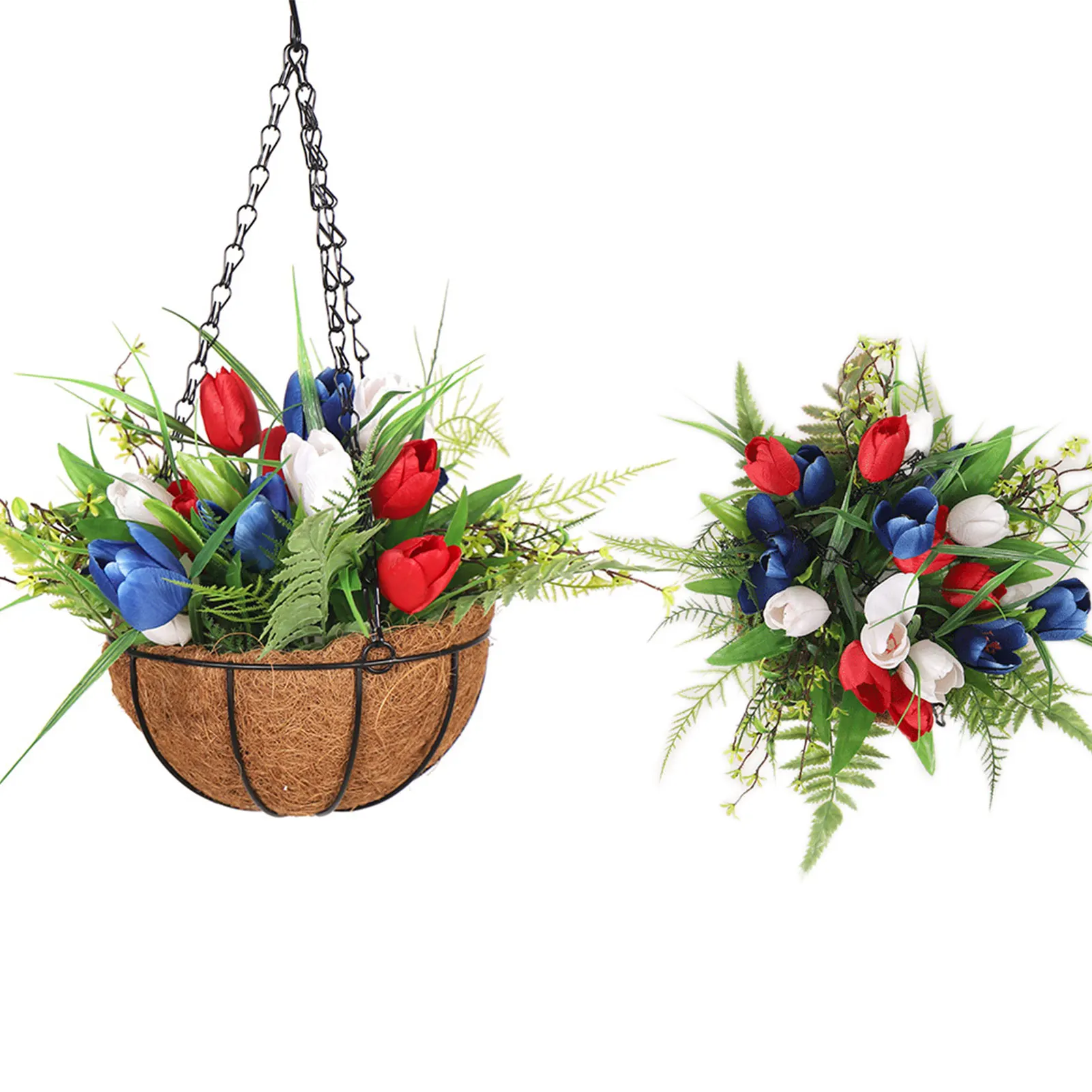 

Искусственная Цветочная висячая корзина тюльпан с кокосовой подкладкой цепочка цветочный горшок корзина тюльпан с кокосовой подкладкой ц...