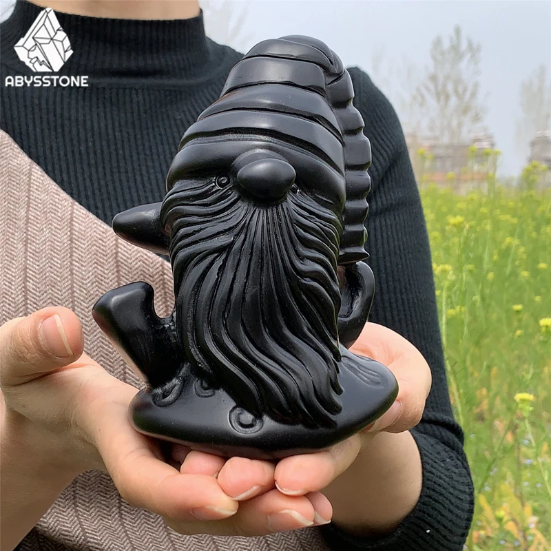 

Обсидиановые драгоценные камни, статуэтки, натуральные камни, статуя гнома волшебника, черные кристаллы, украшение для дома и сада, чакра дл...