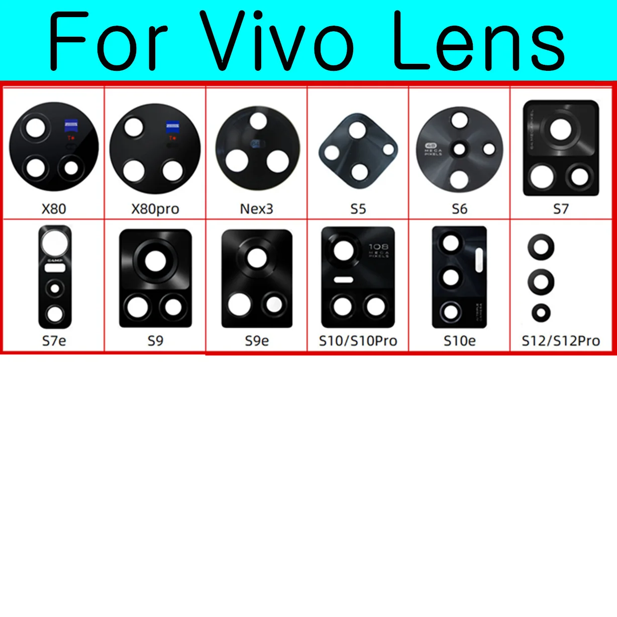 

Rear Camera Glass Lens For VIVO X80 NEX3 S5 S6 S7 S7E S9 S9E S10 S10 E S12 Pro Camera Glass Lens