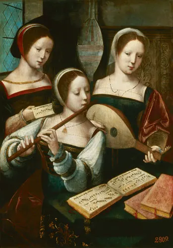 

Women playing instruments - Meister der weibl.Halbfiguren Art Silk Poster Wall Art Home Decorative Painting