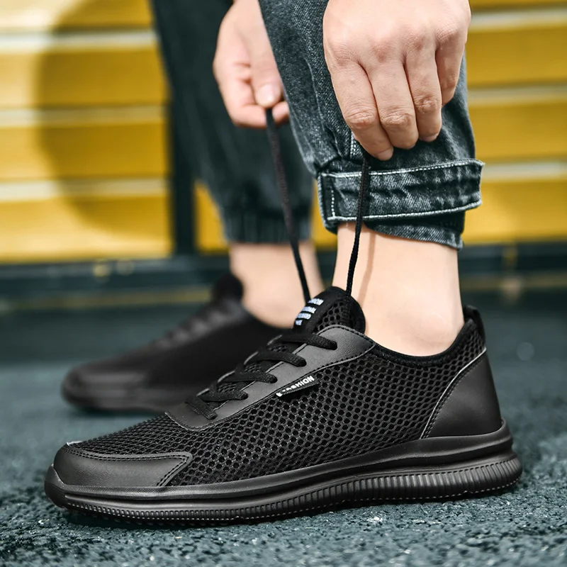 

2023 New Light Casual Shoes Men Sneakers Shoes Men Loafers Walking Breathable Summer Lace Up Zapatillas Hombre Plus 39-47 Black