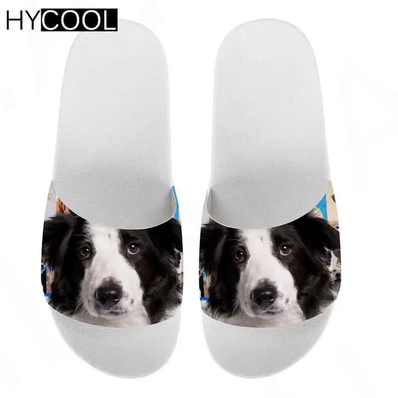 

Летние женские пляжные шлепанцы HYCOOL для девочек, шлепанцы с принтом границы колли, Симпатичные сандалии с открытым носком и принтом для домашних животных и собак