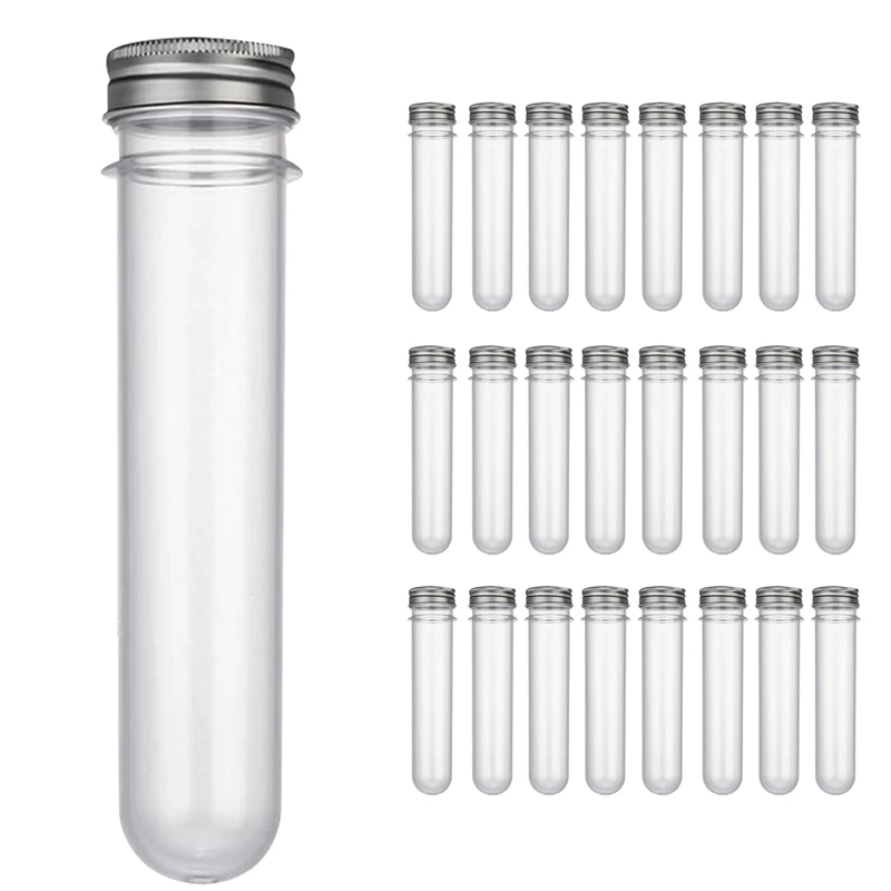 

25 Pcs 45ML Plastic Test Tubes Metal Cap Screw Lid Containers For Cosmetic Travel Lotion