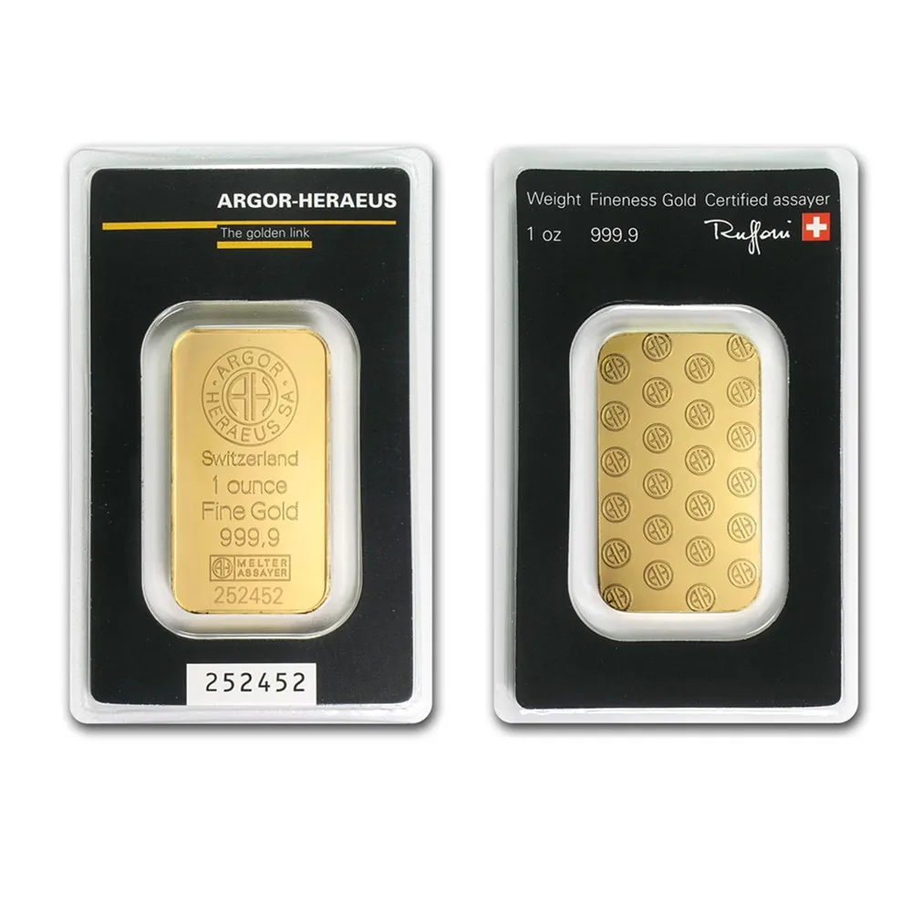 

24K Gold Plated Swiss 1 Ounce Ar gor-Heraeus Gold Bar Commemorative Coin Foreign Currency Gifts Coin Bullion Collection