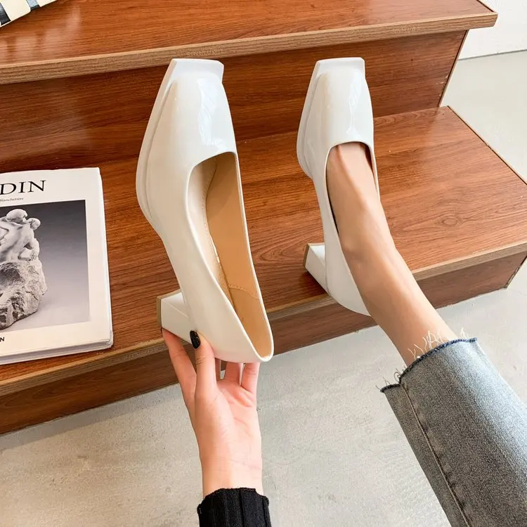 

High Heeled Square Toe Shoes Woman High Heels 2022 Autumn Women Shallow Pumps Block Heel Female Footware French Style Orange