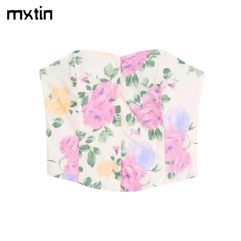 

Женский укороченный корсет без рукавов, модный винтажный топ с цветочным принтом и открытой спиной, для вечеринки, 2022