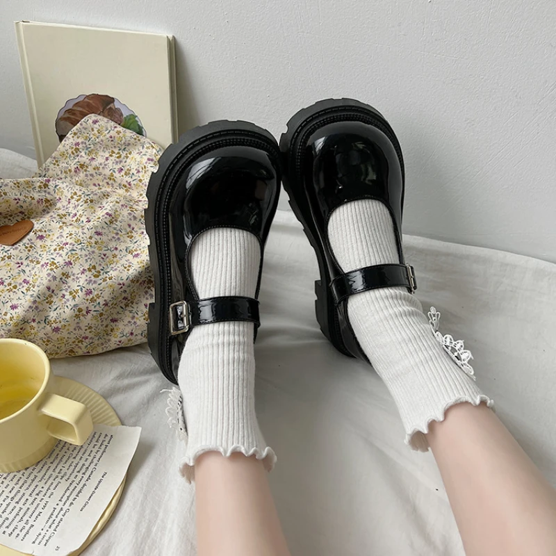 Black Mary Janes Pumps Women Heels Shoes with Strap 2023 New Vintage Round Toe Platform Japanese Style Girls Lolita School Shoes