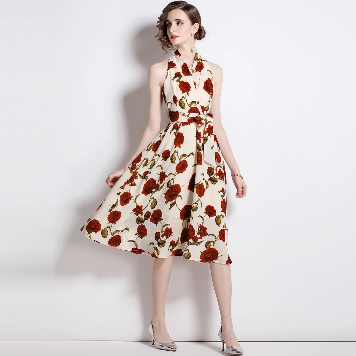 Женское платье-макси с оборками длинная юбка во французском ретро-стиле длинной