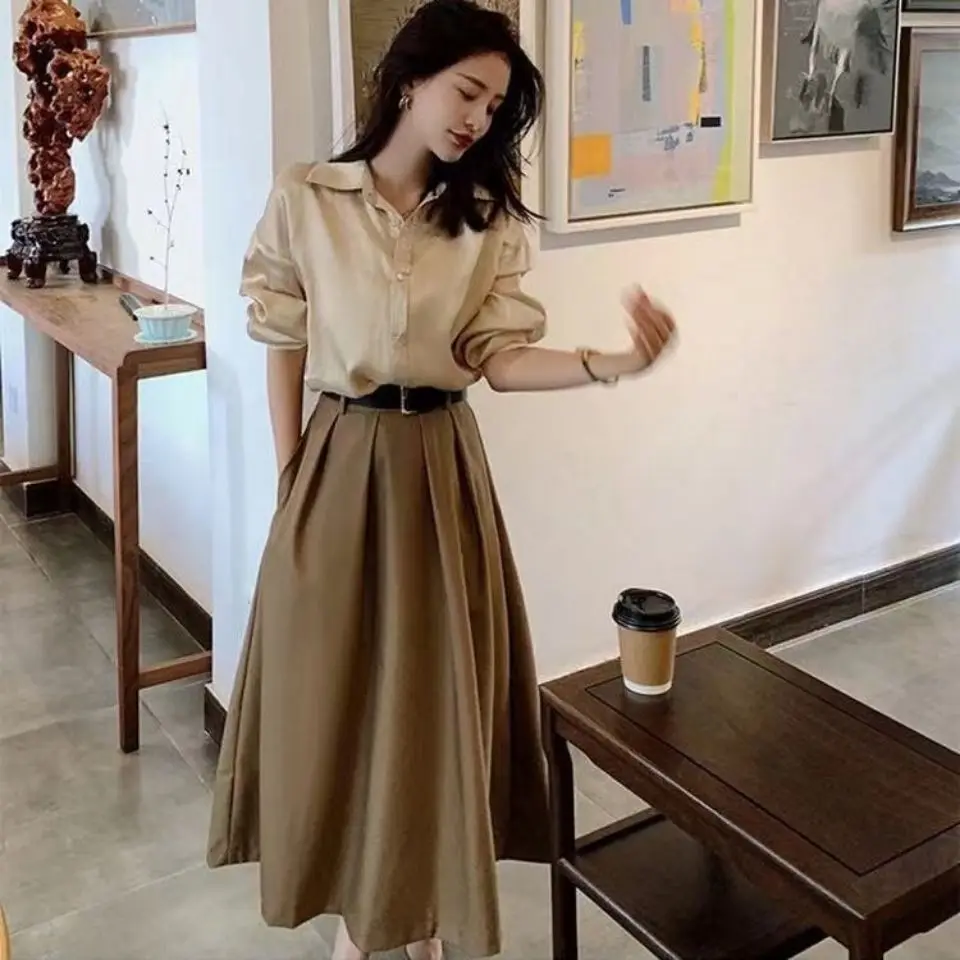 

2022 Autumn New Shirt Skirt Set Women's Autumn Two-piece Commuter High-end Dress