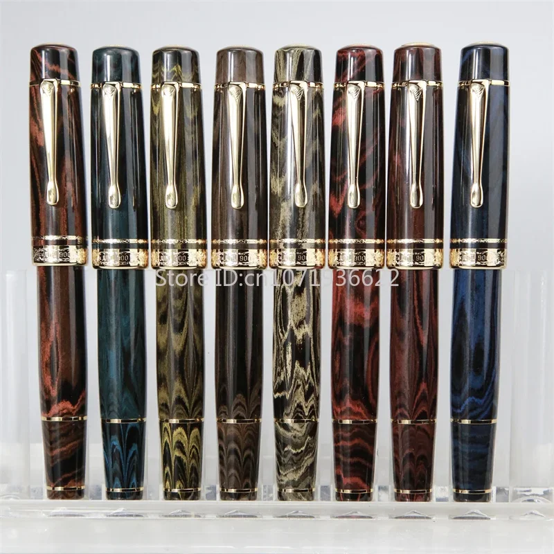 Фото Роскошная перьевая ручка JUNLAI/WingSung 900 Ebonite N0,9, перо из 18-каратного золота KOP, золотой зажим, поршень, стандартное сердцебиение, золотой перо, подарок для письма №1