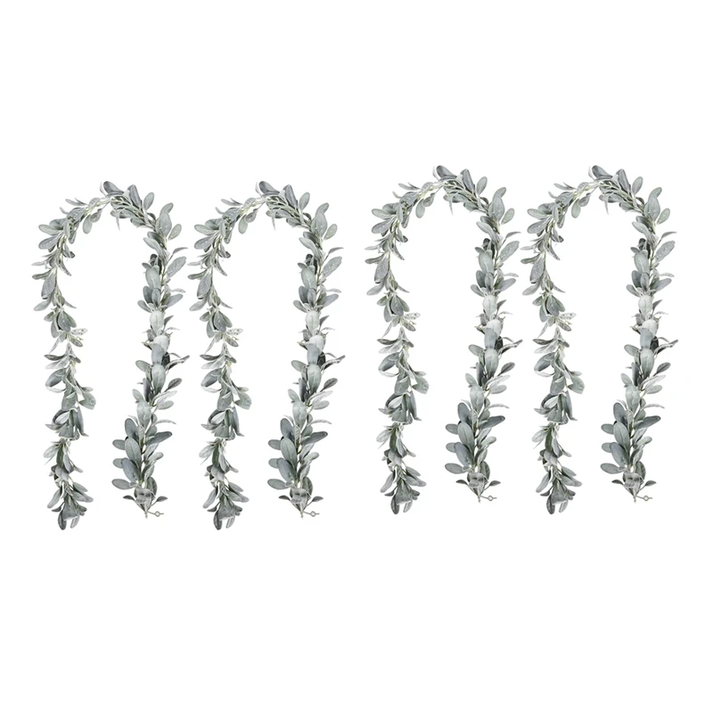 

6 Pcs Artificial Flocked Lambs Ear Garland - 6Ft/Piece Soft Faux Vine Greenery And Leaves For Framhouse Mantle Decor