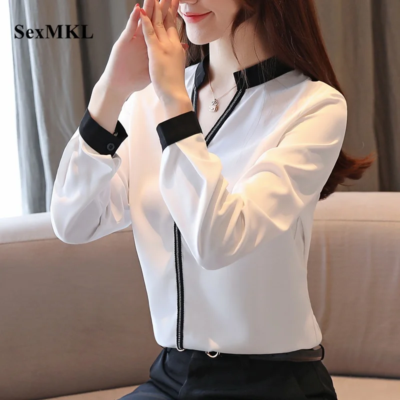 

Blusas Mujer De Moda 2020 Elegant Long Sleeve Black Blouses Women Clothes Casual V Neck Office White Chiffon Shirt Ladies Tops
