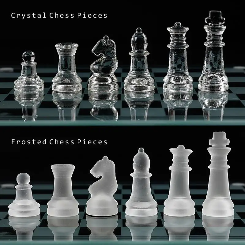 

Frosted glass chess set glass crystal chess shatterproof elegant glass chessboard game L chessboard 25cm children's version