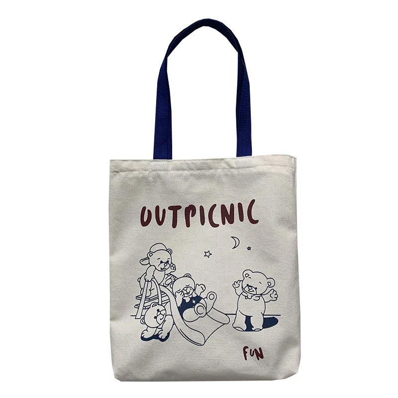 

Women Shoulder Canvas Bag Cute Cartoon Bear Large Capacity Tote Cotton Cloth Shopper Bag Reusable Shopping Bag Student Book Bag