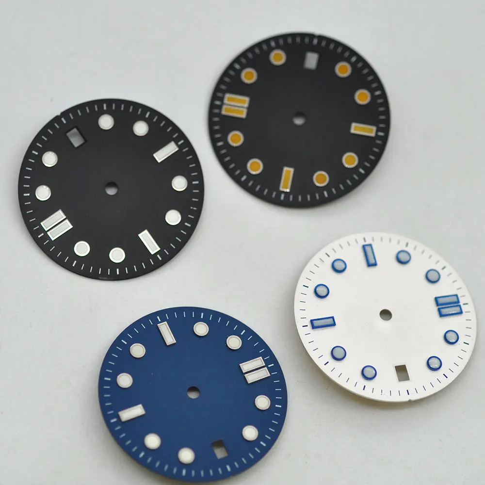 

31 мм черный синий белый стерильный циферблат светящийся циферблат подходит для движения NH35