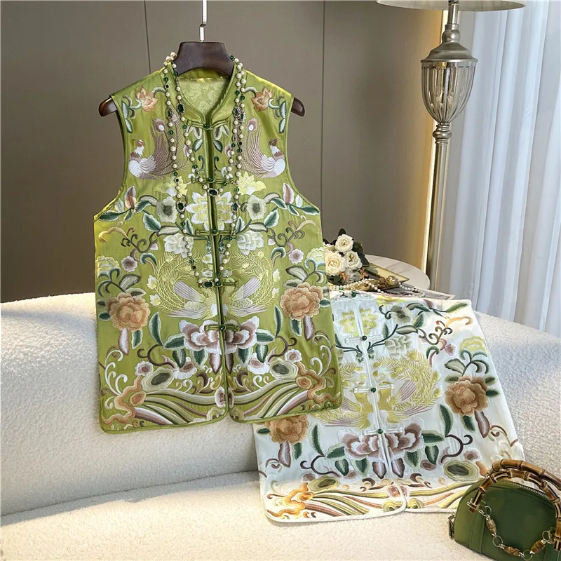 Женский жилет с вышивкой в китайском ретро-стиле