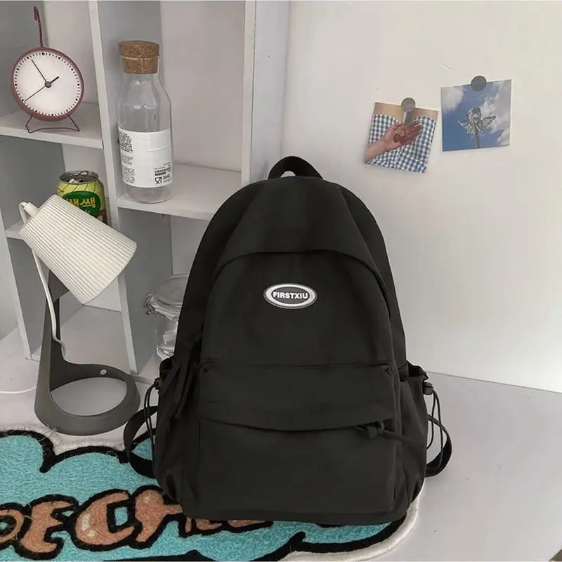 

High School Student Backpack Women Nylon Schoolbags for Teenagers Girls Black Bookbag Solid Simple Casual 2022