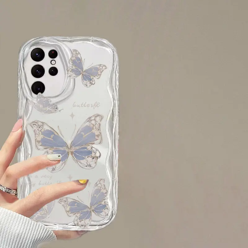 Fashion Butterfly Print Case For Honor 90 Lite Huawei P30 Pro Mate 40 Nova 5t 7 9 SE Cover Curly Wavy Korean Silicone