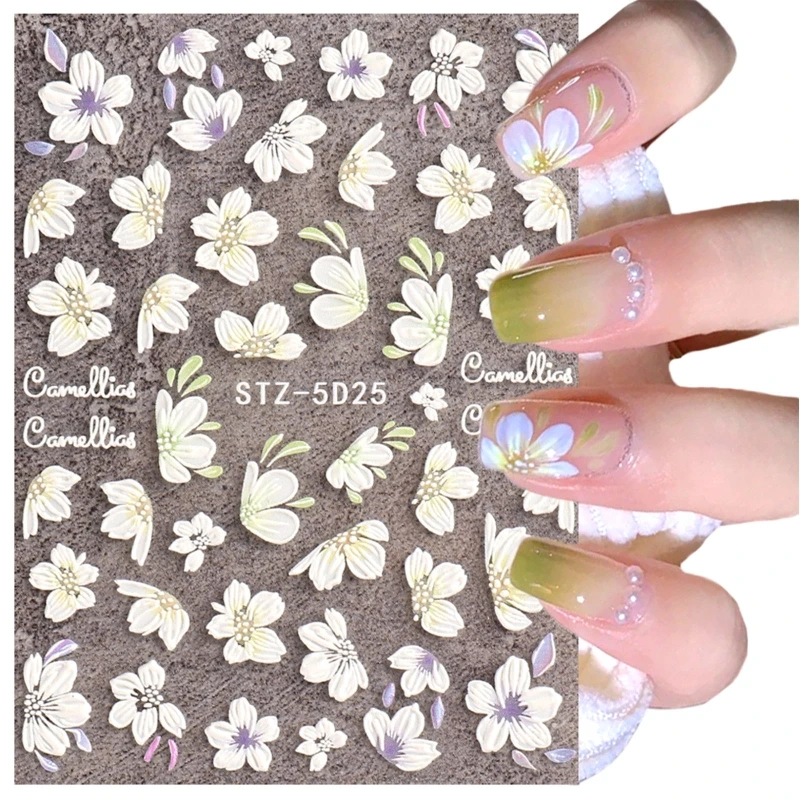 5D Stereoscopic Embossed Nail Stickers Flowers Nail Decals Spring Nail Art Stickers Manicure DIY Nail Art Design Decor