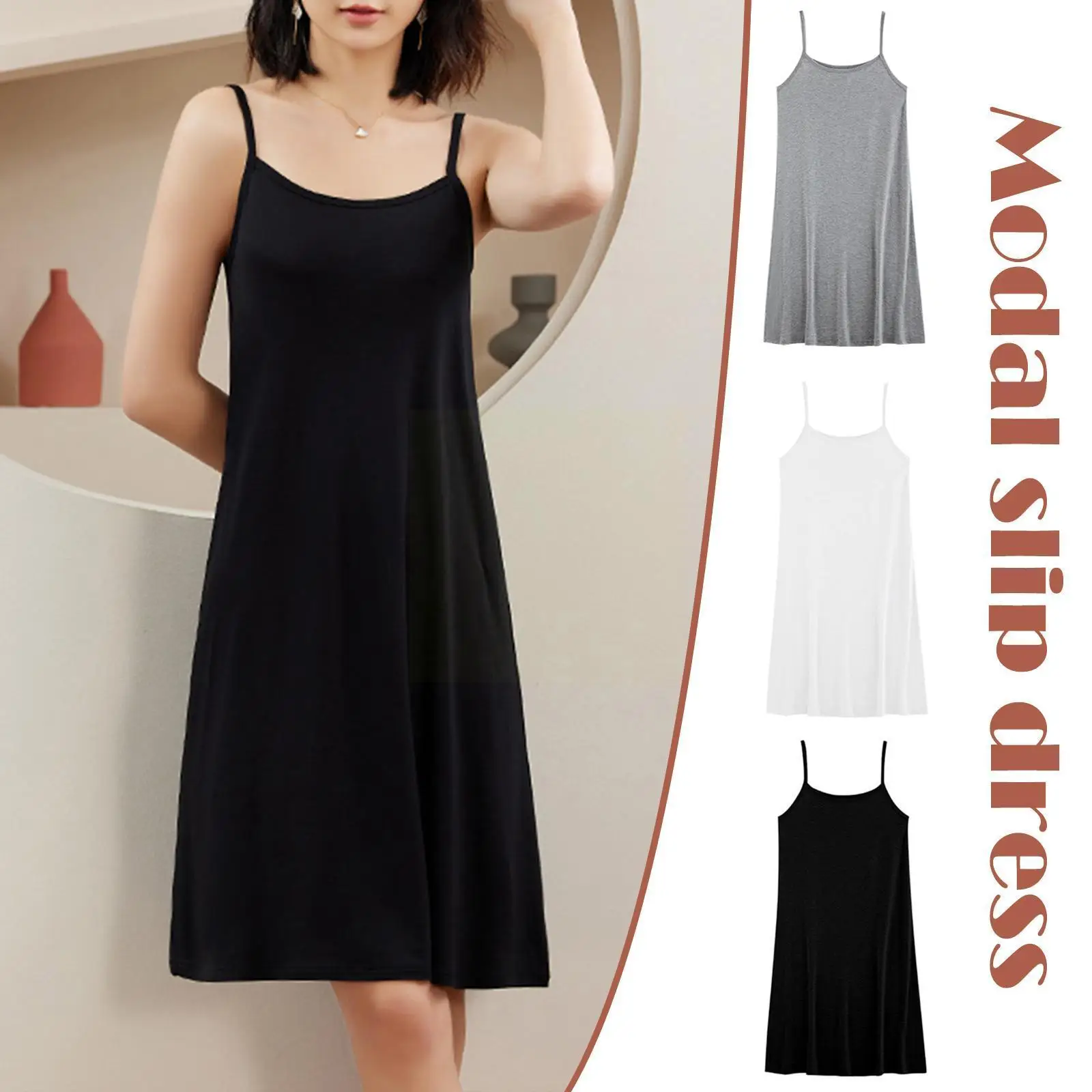 

Modal Full Slip Under Dress Long Underskirt Petticoats Summer Full Slips Dress For Women Soft Dress Camisoles Slips Inner P B8M8
