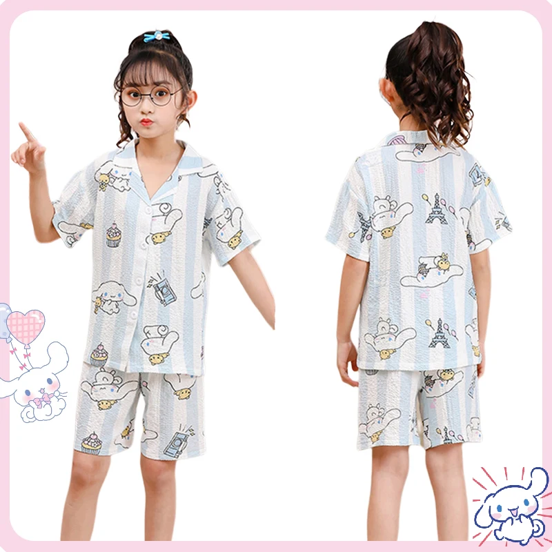 

Sanrio Cinnamoroll Hello Kitty Children Pajamas Anime Cute Kuromi My Melody Summer Loose Thin Section Home Wear Children Gifts