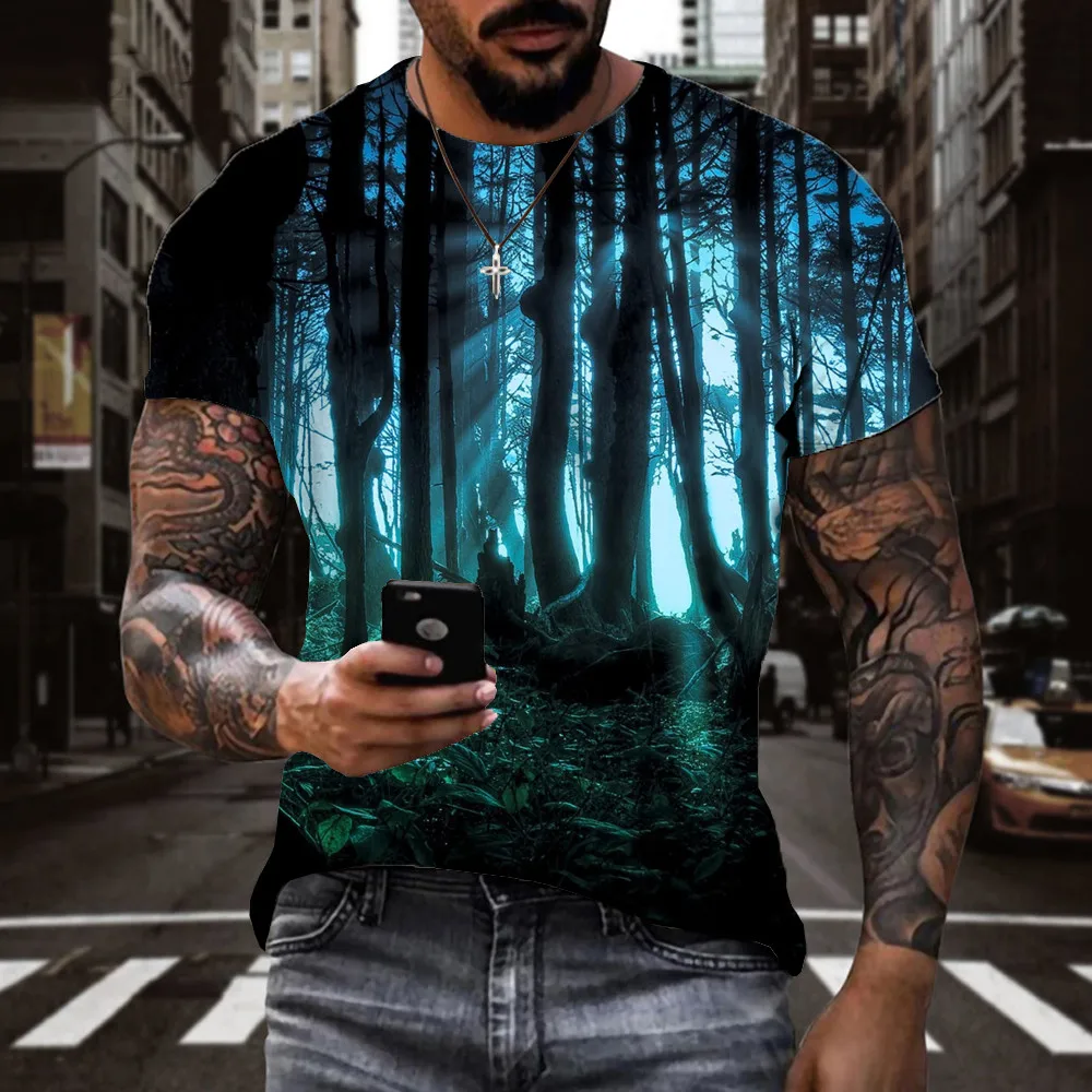 

3d Tshirt Tree Shadow T-shirt Men Moon Tshirts Casual Fear Shirt Print Short Sleeve Hip hop Fashion Streetwear Big Size