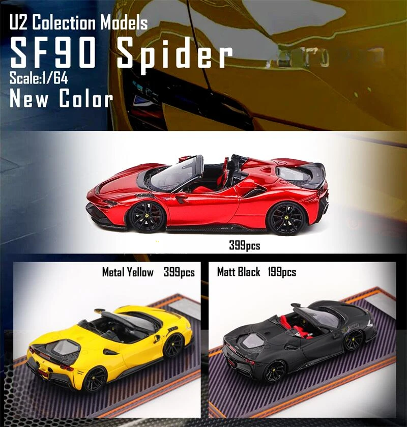 

U2 1:64 SF90 Spider Novitec Rosso Yellow /Black limited399 Model Car