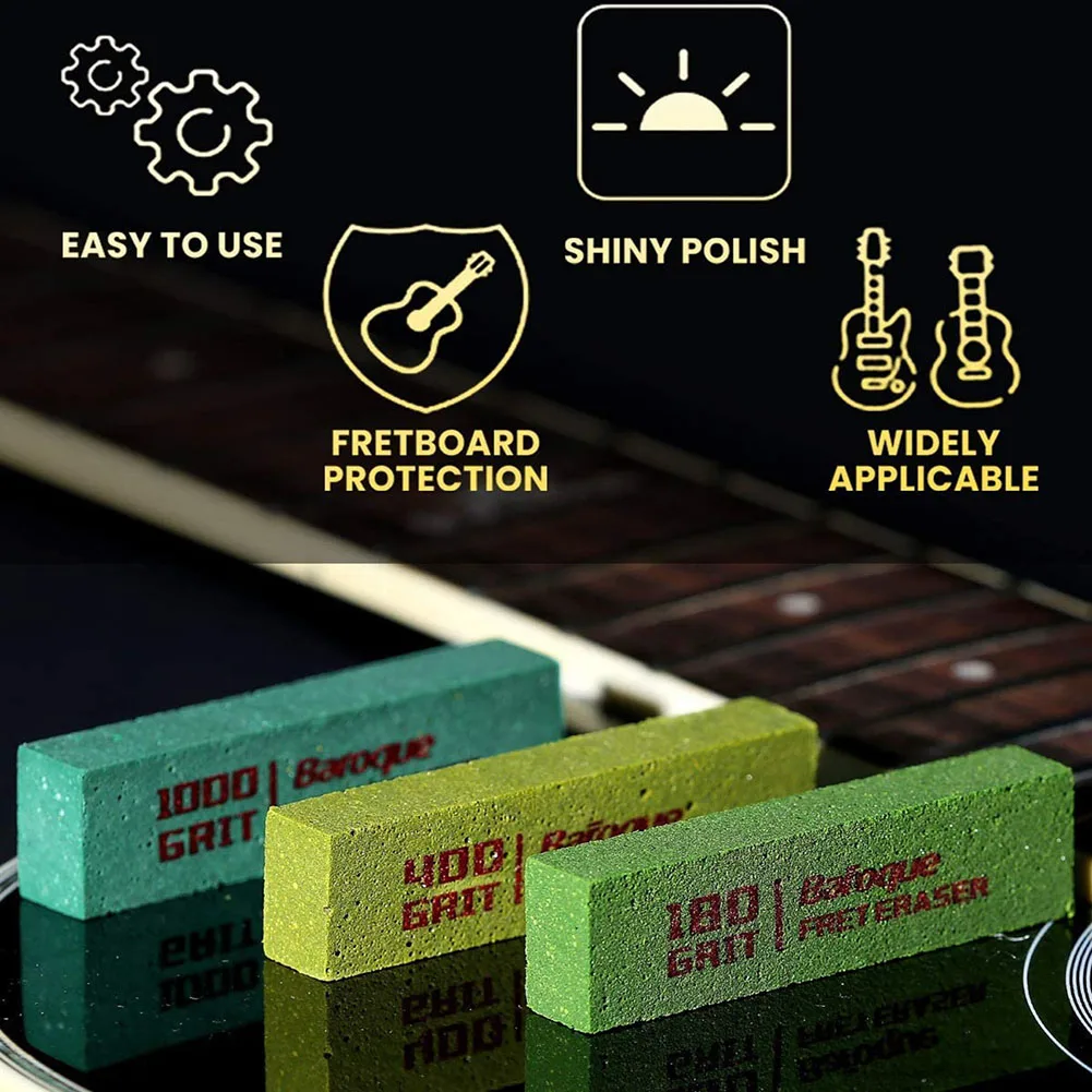 

3pcs/bag Guitar Fret Polishing Erasers Abraisive For Fret Wire 180 400 1000 Grit Maintain Tool Maintaining Tool 9x7.5x2CM