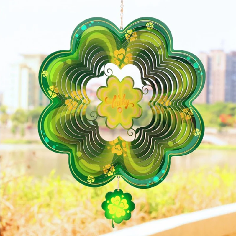 1 шт. Lucky Four Leaf Clover колокольчики 3D вращающиеся садовые подвесные украшения уличный