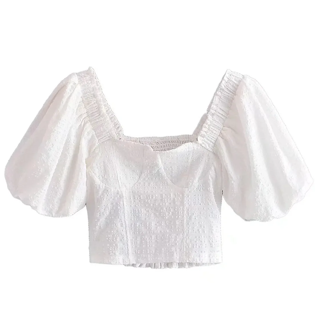 

Maxdutti Flower Embroidery Square Collar Pure White Cotton Short Shirt Casual Blouse Women French Style Indie Folk Fashion Tops
