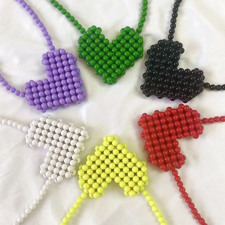

Mini mouth red envelope pearl bag female crossbody bag red heart shaped work bead DIY material woven bag