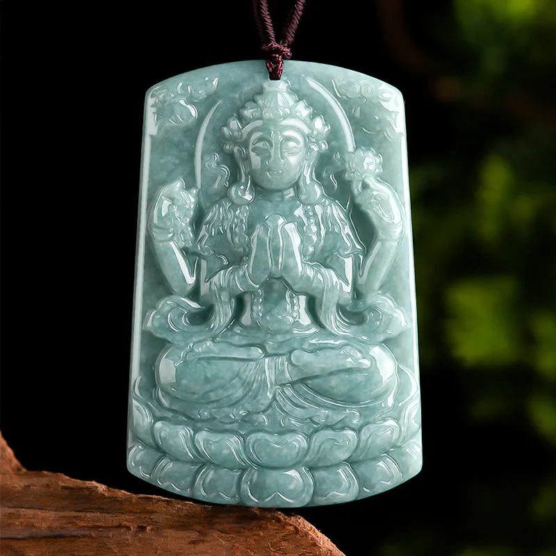 

Maichuang/natural Jade Blue Water Avalokitesvara Emerald Necklace Pendant Fine Jewelry Accessories Couple Men Women Natal Amulet