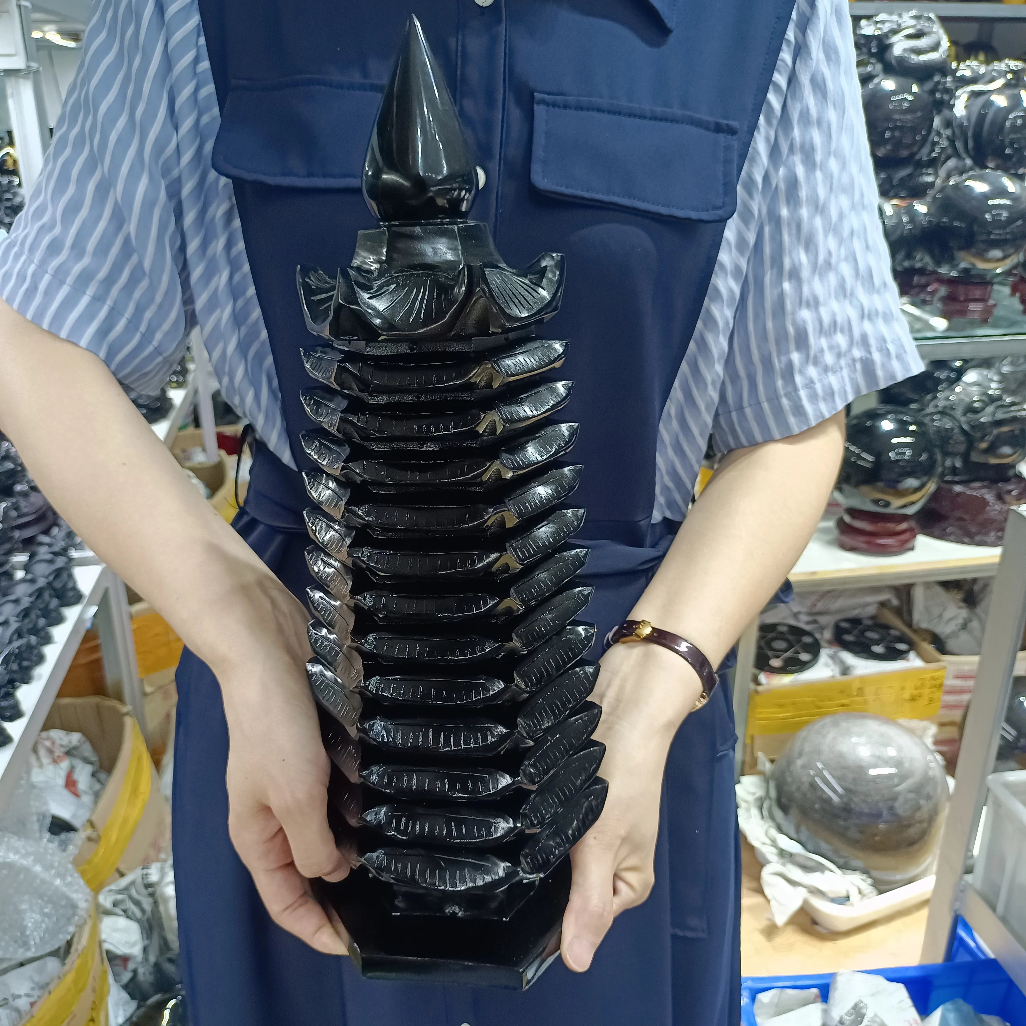 

Natural Obsidian Hand-Carved Nine-Storey Wenchang Tower Ornaments Crystal Energy Living Room Office Desktop Feng Shui Decoration