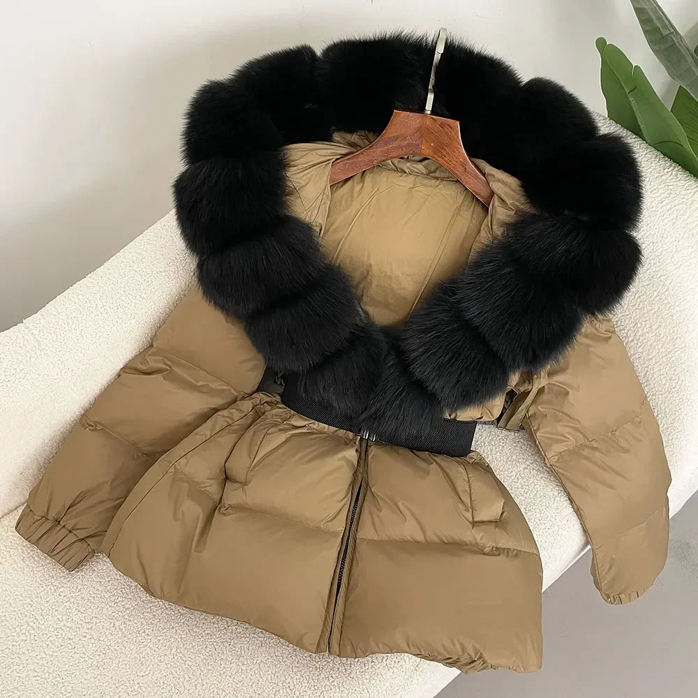 Модная зимняя куртка 2024 женская из натурального лисьего меха с воротником и