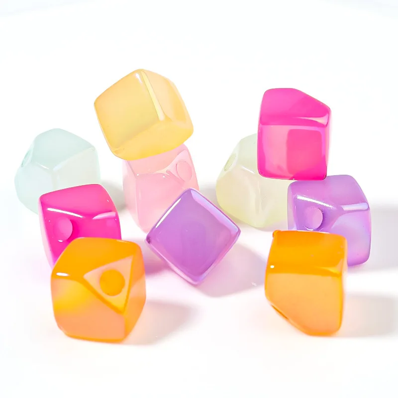 13mm 10pcs Acrylic Plated Color Jelly Square Diagonal Beads DIY Jewelry Single Hole Earring Tail Bead Necklace Accessories