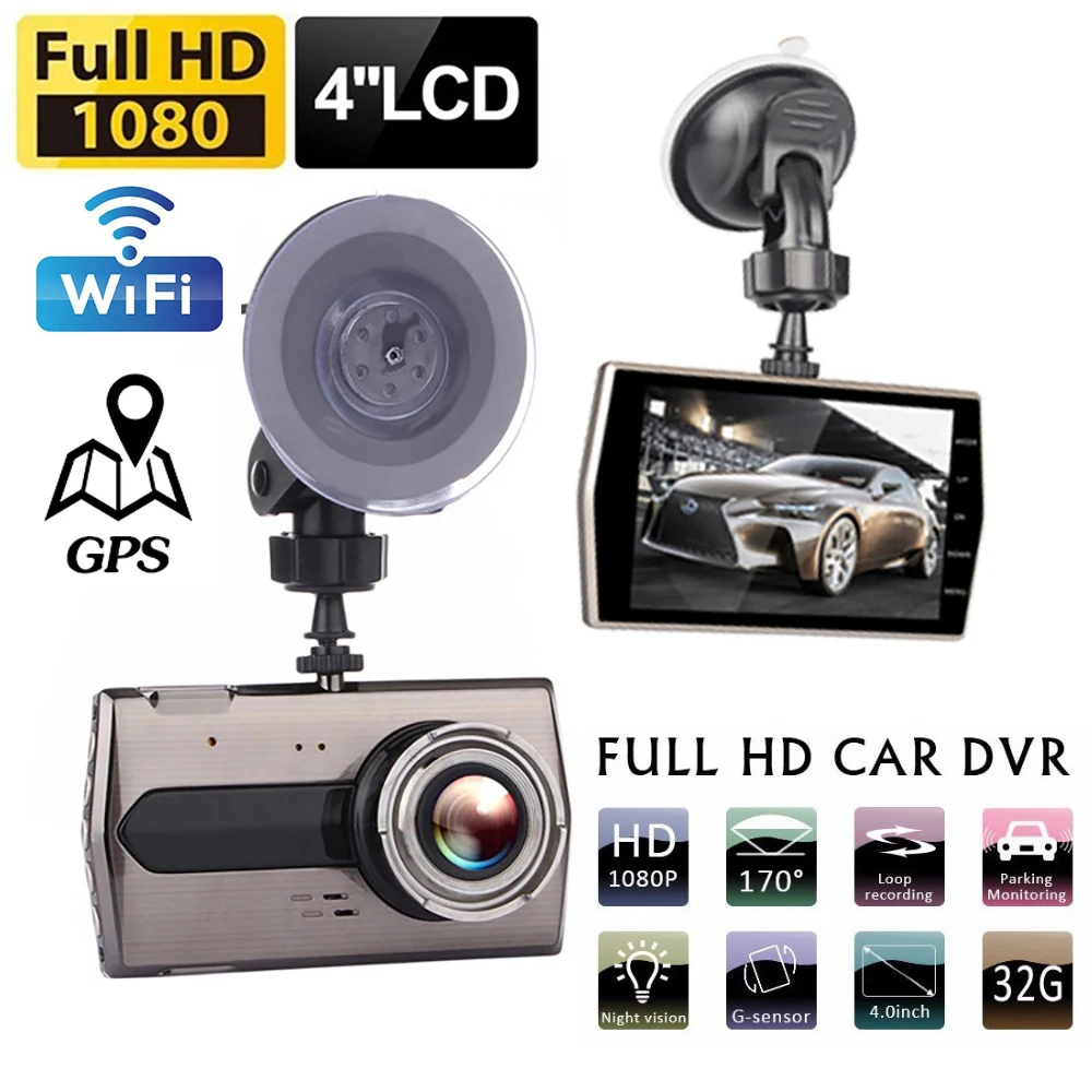 Автомобильный видеорегистратор Wi-Fi 4 0 дюйма Full HD 1080P |
