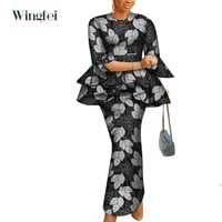 african clothes for women ankara wax print dashiki evening gowns lady african robe skirt and top 2 piece set pleated wy9379