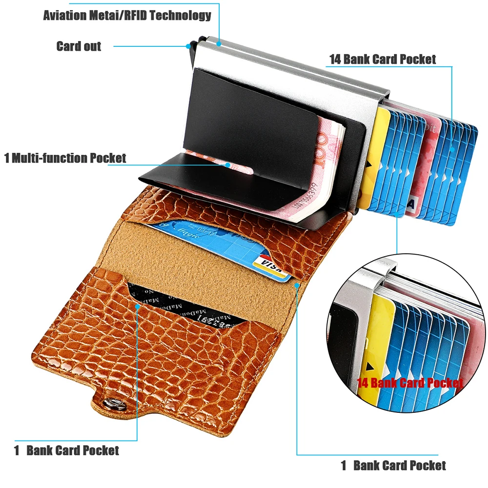 New Anti Rfid Wallet Bank ID Credit Card Holder Wallet Leather Purse Aluminum Business Card Box Case Protector Cardholder Pocket