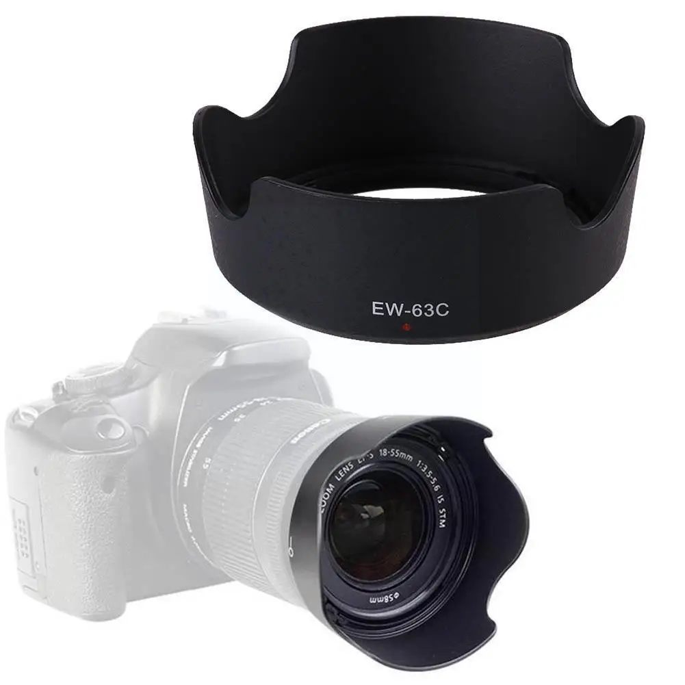 

Black Lens Hood for Canon EW-63 EF-S 18-55mm f/3.5-5.6 IS STM Camera LensHood Lens Protetor Cover T9L0